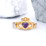 Yellow or White Gold Claddagh Birthstone Ring