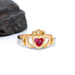 Yellow or White Gold Claddagh Birthstone Ring