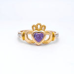 Yellow or White Gold Claddagh Birthstone Ring