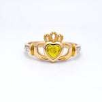 Yellow or White Gold Claddagh Birthstone Ring