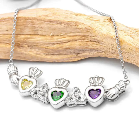 Family Birthstone Claddagh Trinity Knot Pendant