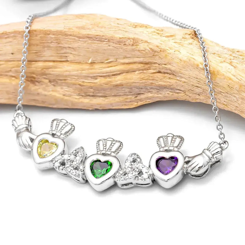 Family Birthstone Claddagh Trinity Knot Pendant