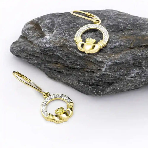 Gold Vermeil Claddagh Earrings with Cubic Zirconia