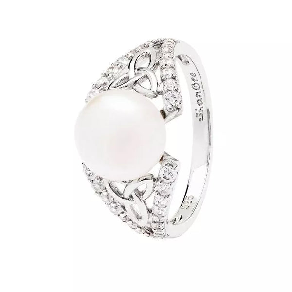 Sterling Silver Trinity Knot Pearl Ring