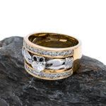 Ladies Wide-Band Claddagh Ring With Precious Gemstones