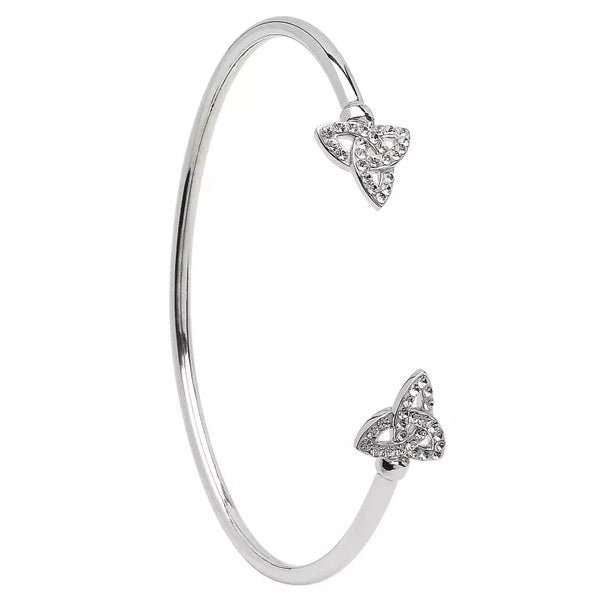 Silver Trinity Knot Bangle With Crystals