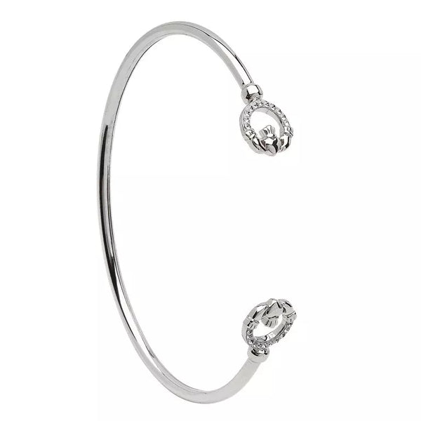 Silver Claddagh Bangle With Crystals