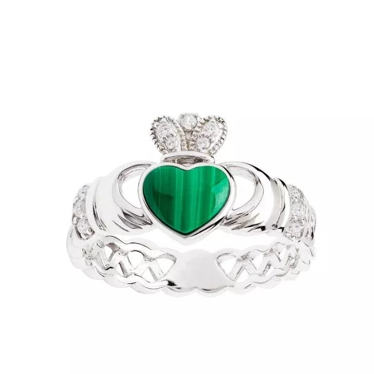 Silver Malachite Claddagh Ring – view 4