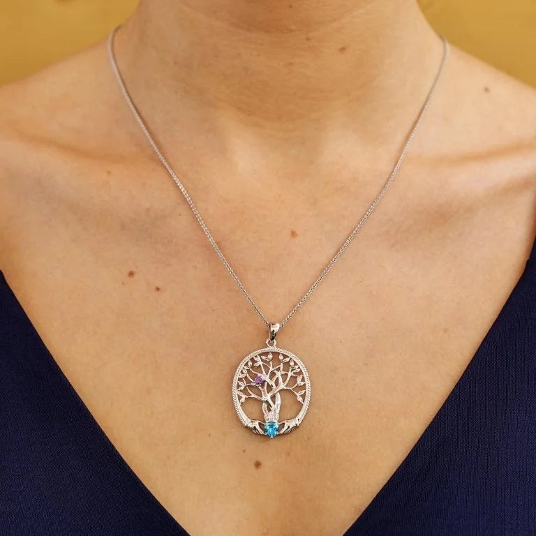 Birthstone Family Claddagh Tree of Life Necklace – view 3