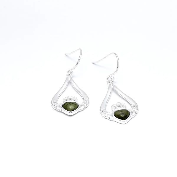 Connemara Marble Sterling Silver Claddagh Earrings