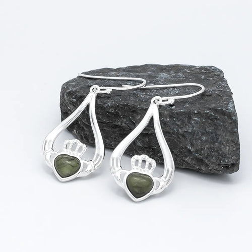 Connemara Marble Sterling Silver Claddagh Earrings