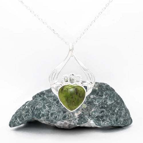 Connemara Marble Sterling Silver Claddagh Necklace