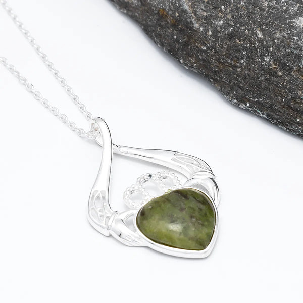 Connemara Marble Sterling Silver Claddagh Necklace