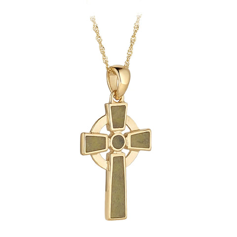 Connemara Marble Gold Celtic Cross Necklace