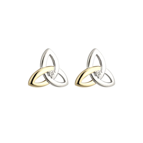 Gold & Silver Trinity Knot Earrings With Diamonds