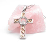 Gold & Silver Celtic Cross Claddagh Necklace With Diamond