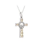 Gold & Silver Celtic Cross Claddagh Necklace With Diamond
