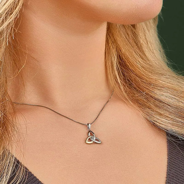 Gold & Silver Trinity Knot Necklace Set With Diamond
