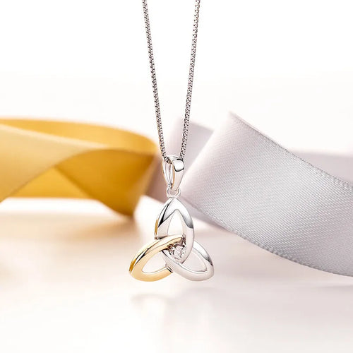 Gold & Silver Trinity Knot Necklace Set With Diamond