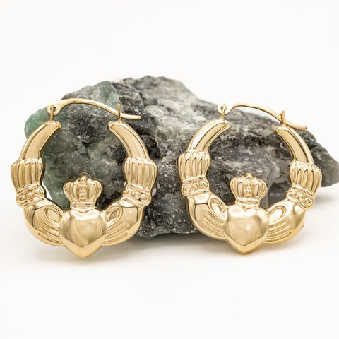 Gold Claddagh Creole Hoop Earrings