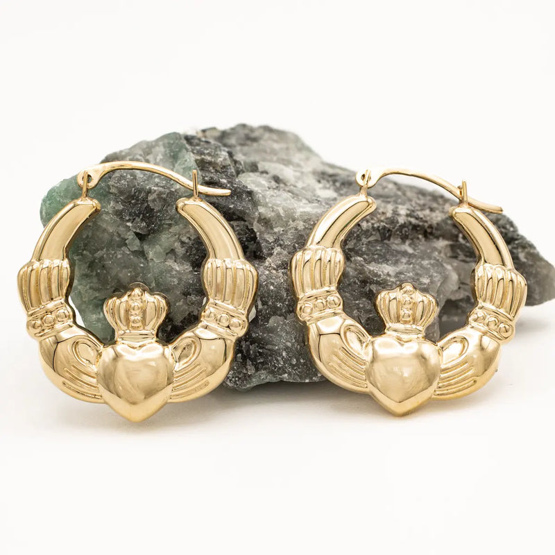 Gold Claddagh Creole Hoop Earrings