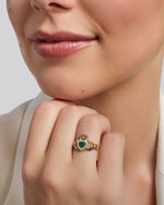 Gold Claddagh Ring With Green Agate Heart
