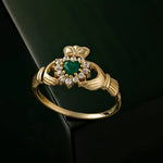 Gold Claddagh Ring With Green Agate Heart