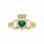Gold Claddagh Ring With Green Agate Heart