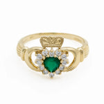 Gold Claddagh Ring With Green Agate Heart