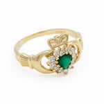 Gold Claddagh Ring With Green Agate Heart