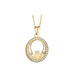 Gold Claddagh Necklace with Cubic Zirconia Crystals
