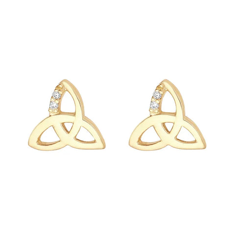 Gold Celtic Trinity Knot Earrings With Cubic Zirconia Stones