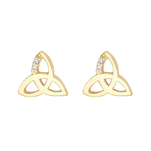 Gold Celtic Trinity Knot Earrings With Cubic Zirconia Stones