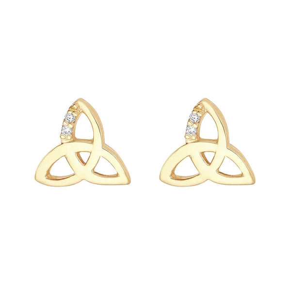 Gold Celtic Trinity Knot Earrings With Cubic Zirconia Stones