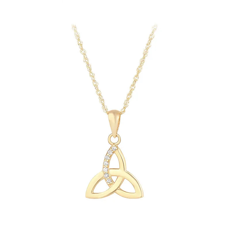 Gold Celtic Trinity Knot Necklace With Cubic Zirconia Stones