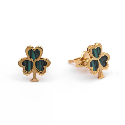 Gold Malachite Irish Shamrock Earrings