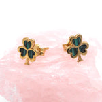 Gold Malachite Irish Shamrock Earrings