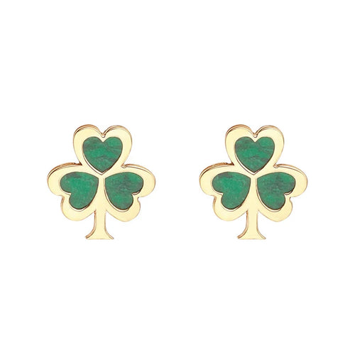 Gold Malachite Irish Shamrock Earrings