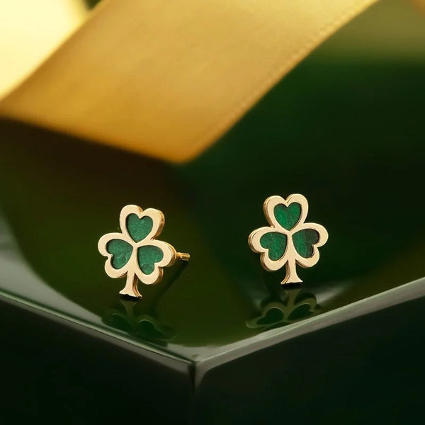 Gold Malachite Irish Shamrock Earrings
