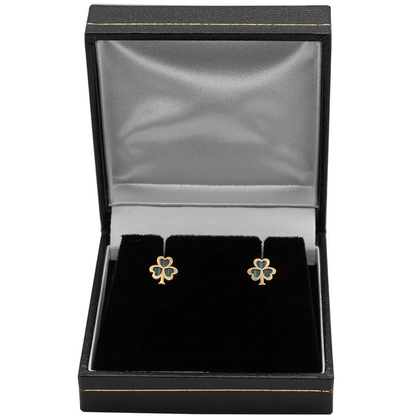 Gold Malachite Irish Shamrock Earrings