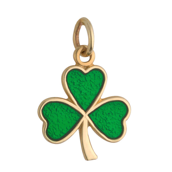 Gold Irish Shamrock Charm With Green Enamel