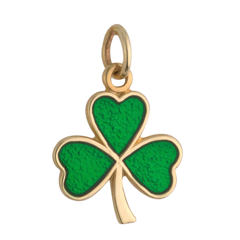 Gold Irish Shamrock Charm With Green Enamel