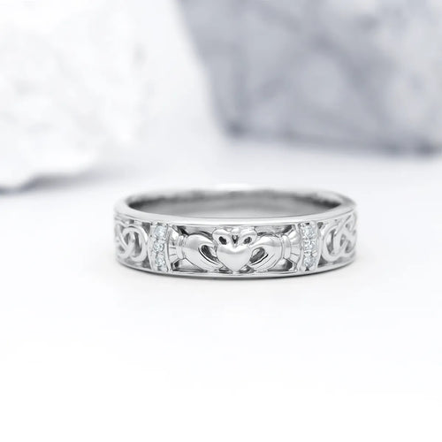 Ladies Gold Diamond Claddagh Celtic Knot Ring