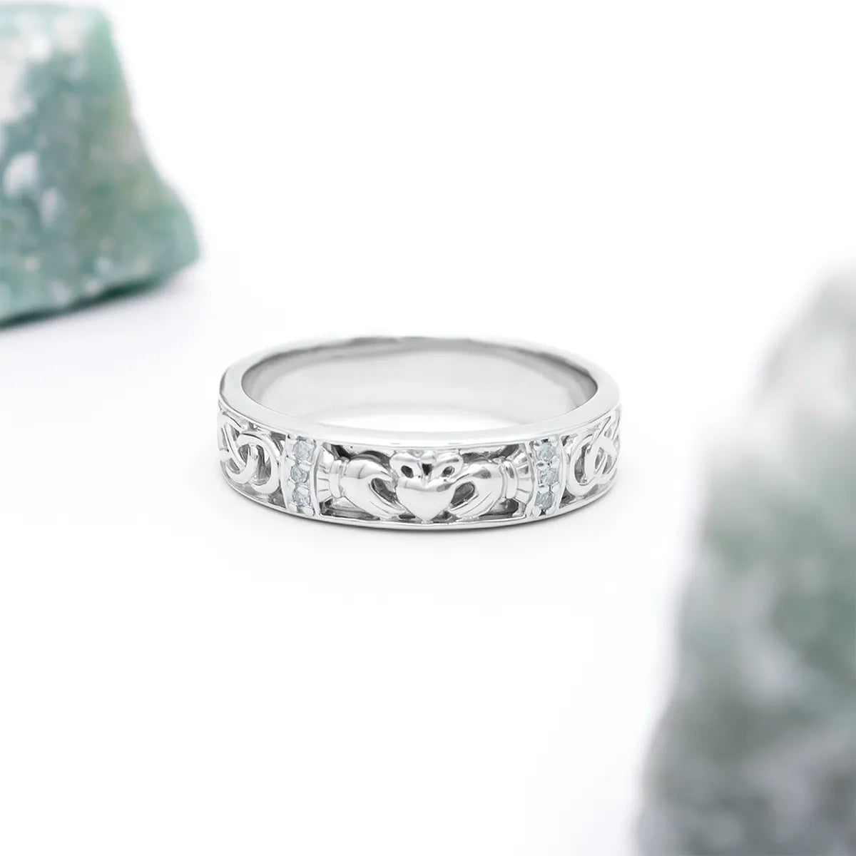 Ladies Gold Diamond Claddagh Celtic Knot Ring – view 2
