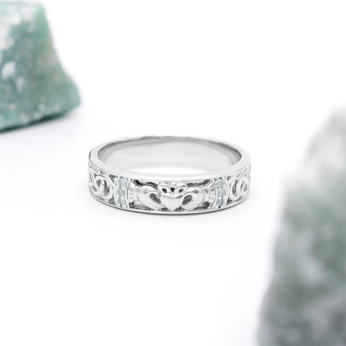 Ladies Gold Diamond Claddagh Celtic Knot Ring