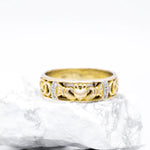 Gents Gold Claddagh Celtic Knot Wedding Band With Diamonds