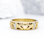 Gents Gold Claddagh Celtic Knot Wedding Band With Diamonds