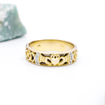 Gents Gold Claddagh Celtic Knot Wedding Band With Diamonds