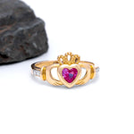 Yellow or White Gold Claddagh Birthstone Ring