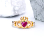 Yellow or White Gold Claddagh Birthstone Ring